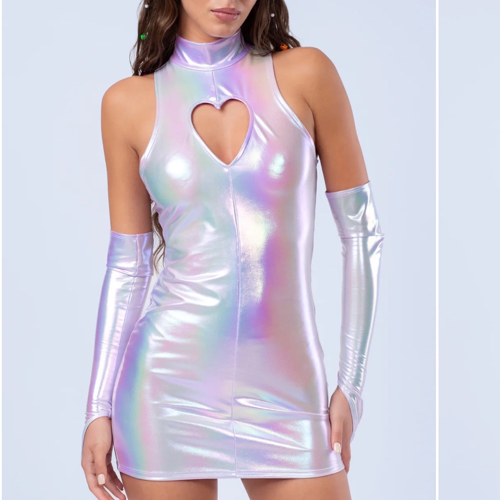Iridescent Mini Dress with Heart Cutout